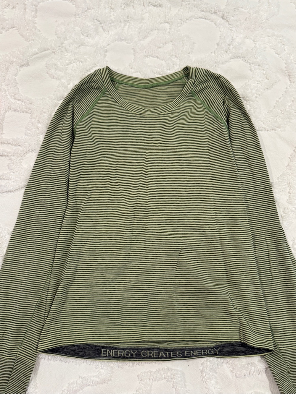 lululemon athletica Olive Green and Black Striped Long Sleeve Tee